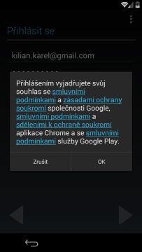 Úvodní konfigurace - souhlas s podmínkami