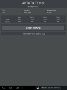 Výsledky testu baterie v aplikaci AnTuTu Tester