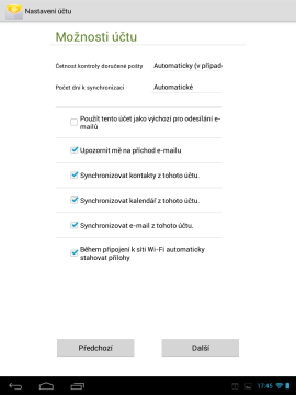 Poštovní klient E-mail - nastavení synchronizace