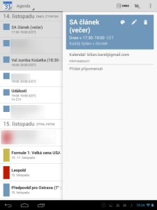 Kalendář - režim Agenda