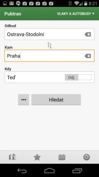 Pubtran: zadání startu a cíle cesty