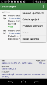 Pubtran: kontextová nabídka