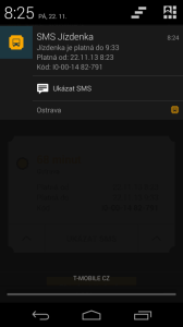 SMS Jízdenka: informace v notifikační liště