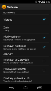 SMS Jízdenka: možnosti nastavení