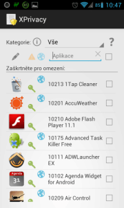 XPrivacy - Seznam aplikací