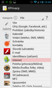 Xprivacy - Filtr seznamu podle oprávnění