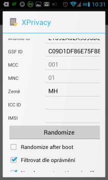 XPrivacy - Nastavení podvržených údajů