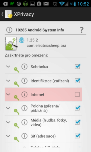 Xprivacy - Nastavení práv nově instalované aplikaci