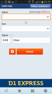 Jízdní řády: hlavní obrazovka