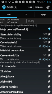 MHDroid Jízdní řády MHD: start cesty