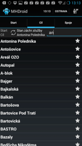 MHDroid Jízdní řády MHD: cíl cesty