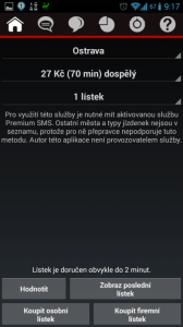 SMS jízdenka: výběr města a tarifu