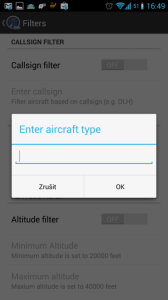 Filtrování letadel v mapě