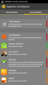 AppBrain Ad Detector - seznam aplikací podle abecedy