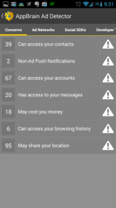 AppBrain Ad Detector - třídění podle oprávnění