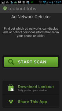 Lookout Ad Network Detector  - úvodní obrazovka