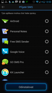 IObit Advanced Mobile Care - seznam aplikací s přístupem k SMSkám