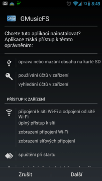 Požadavek na souhlas s oprávněními při instalaci balíčku APK