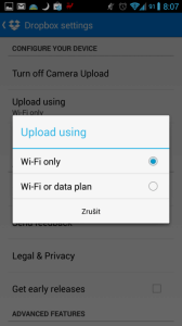 Dropbox: nastavení uploadu
