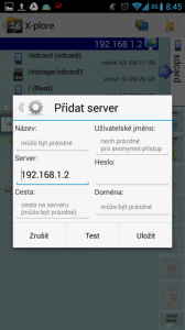 X-plore File Manager: připojení k serveru v LAN