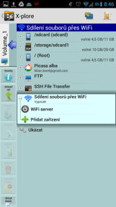 X-plore File Manager: sdílení souborů přes Wi-Fi