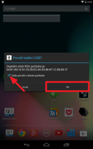 Při požadavku z počítače povolte ladění USB