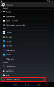 Jděte do sekce Informace o telefonu/tabletu