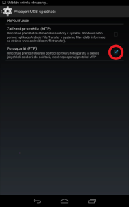 Nexus je nyní připojen k PC v režimu PTP