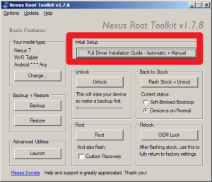 Sekce Initial setup