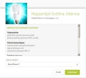 Drzé požadavky na oprávnění aplikace Brightest Flashlight