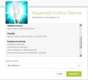 Drzé požadavky na oprávnění aplikace Brightest Flashlight