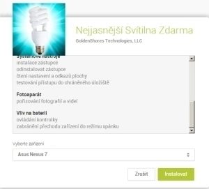 Drzé požadavky na oprávnění aplikace Brightest Flashlight