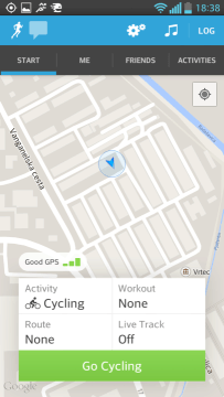 Runkeeper - úvodní obrazovka