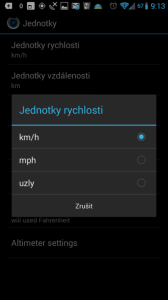 Nastavení jednotek rychlosti