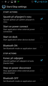 Nastavení v sekci Start/Stop settings