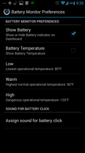 Nastavení v sekci Battery Monitor Preferences