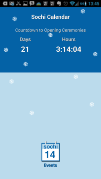 Sochi 2014 Calendar: úvodní obrazovka
