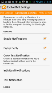 Možnosti Notification Settings