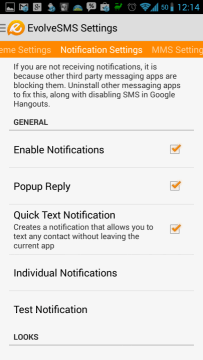Možnosti Notification Settings