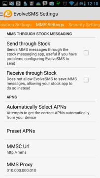 Možnosti MMS Settings
