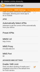 Možnosti MMS Settings