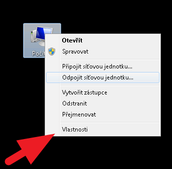 Klepněte pravým tlačítkem myši na ikonu Tento počítač a z kontextové nabídky zvolte Vlastnosti