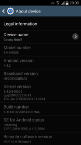 Snímek obrazovky z Androidu 4.4 KitKat pro Samsung Galaxy Note 3