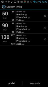 Nastavení rychlostních limitů