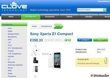 Sony Xperia Z1 Compact v nabídce Clove