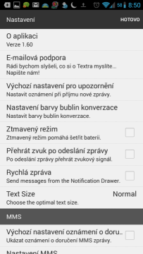 Možnosti nastavení aplikace Textra SMS