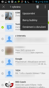 Nabídka po dlouhém tapnutí na položku v seznamu zpráv