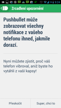 Nabídka zrcadlení upozornění