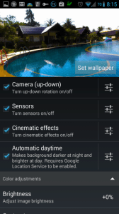 Photosphere HD Live Wallpaper: Možnosti nastavení