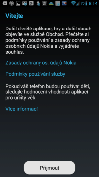 Úvodní obrazovka Nokia Store